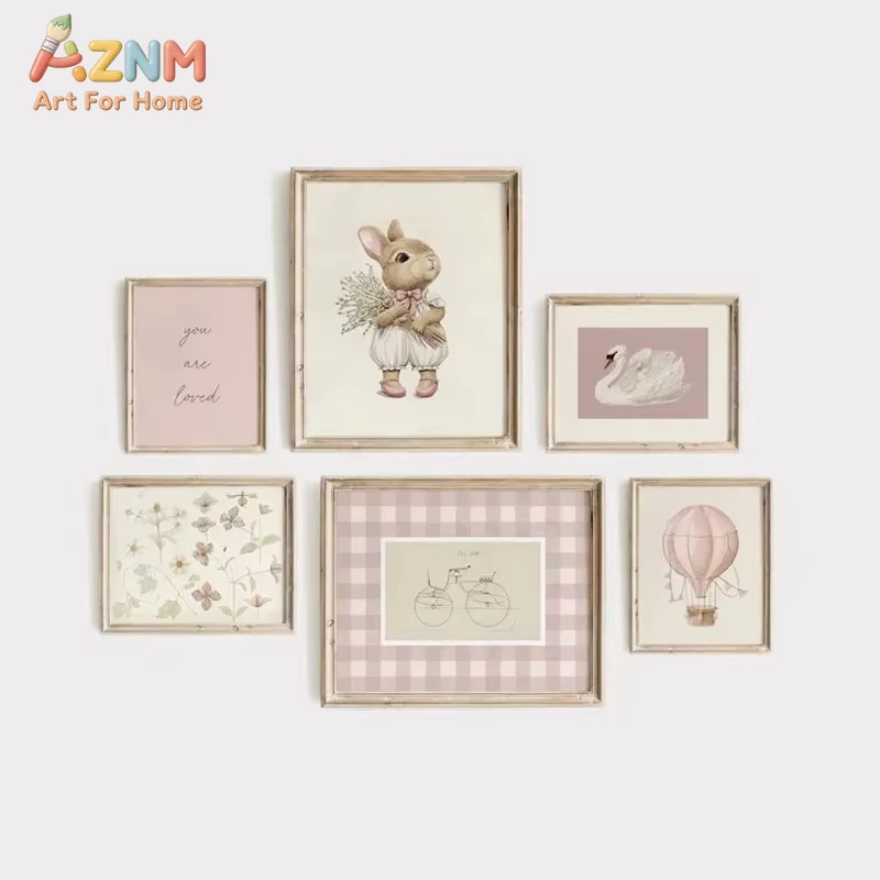 Baby Nursery Frames - Bunny Nursery Leinwand-Wandbild Vintage Rosa Blumen