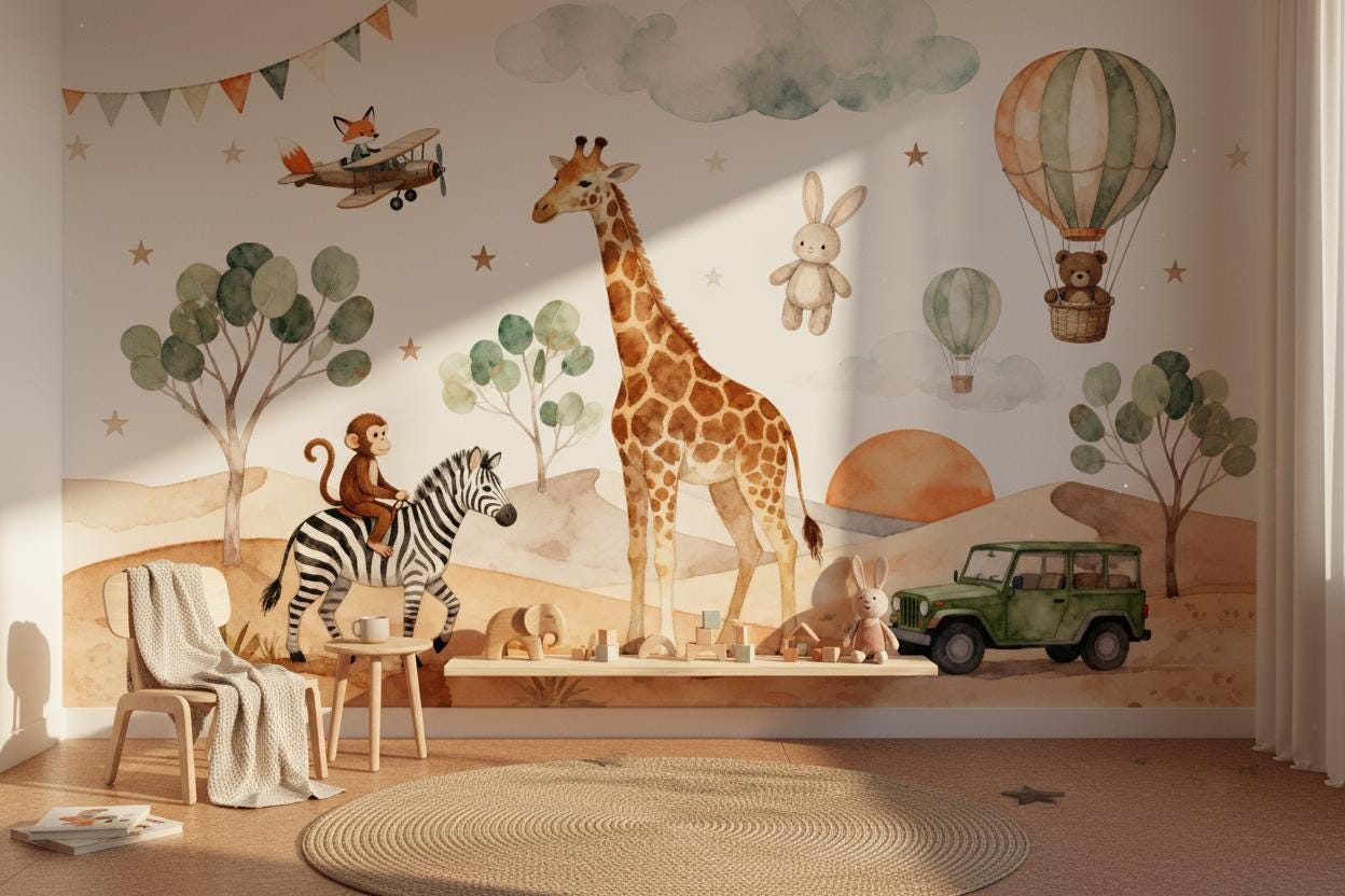 Cartoon-Tier-Wandbild für Kind – Baby Nursery Peel And Stick Wallpaper Bewertung und Preis
