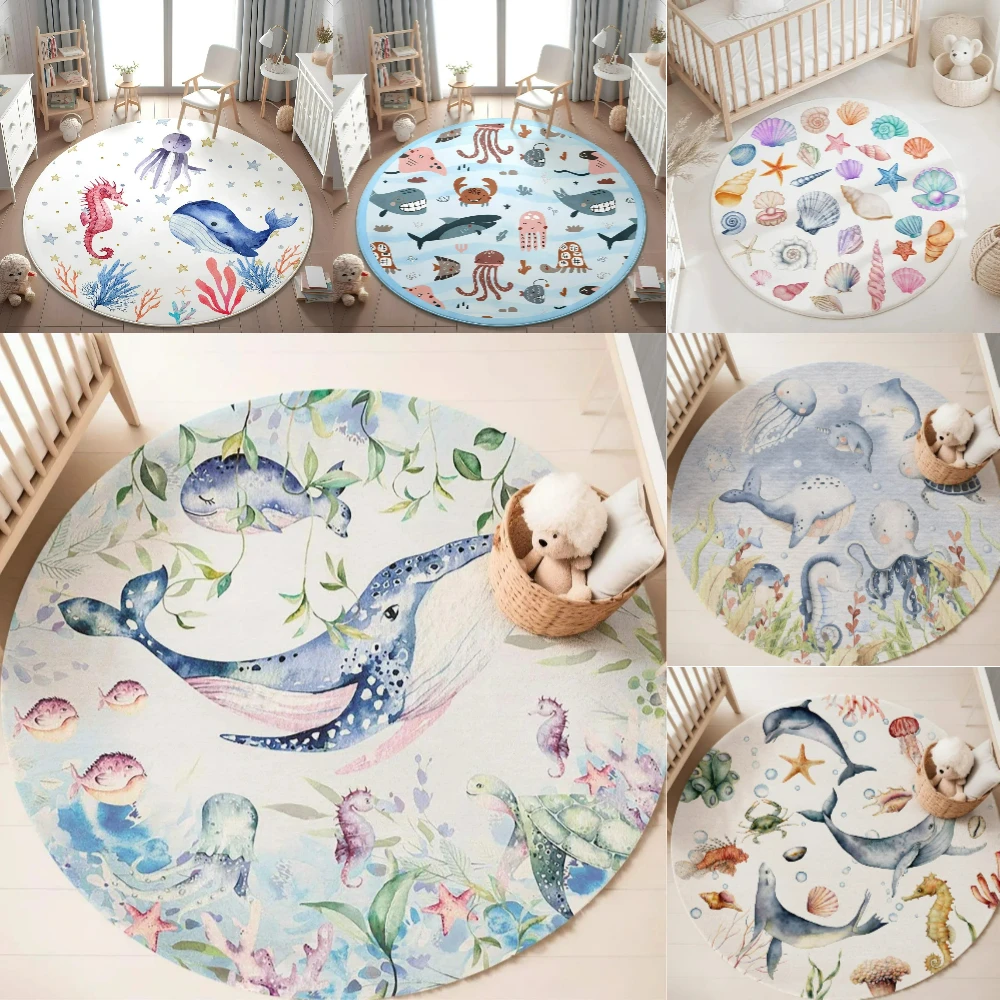 Blauer runder Teppich mit Meer – Baby Nursery Decor Girl Bewertung und Preis